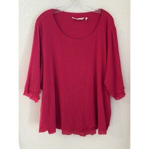 Soft Surroundings Shirt Womens 2X Red Crinkle Textured Boho Flowy Tunic Top